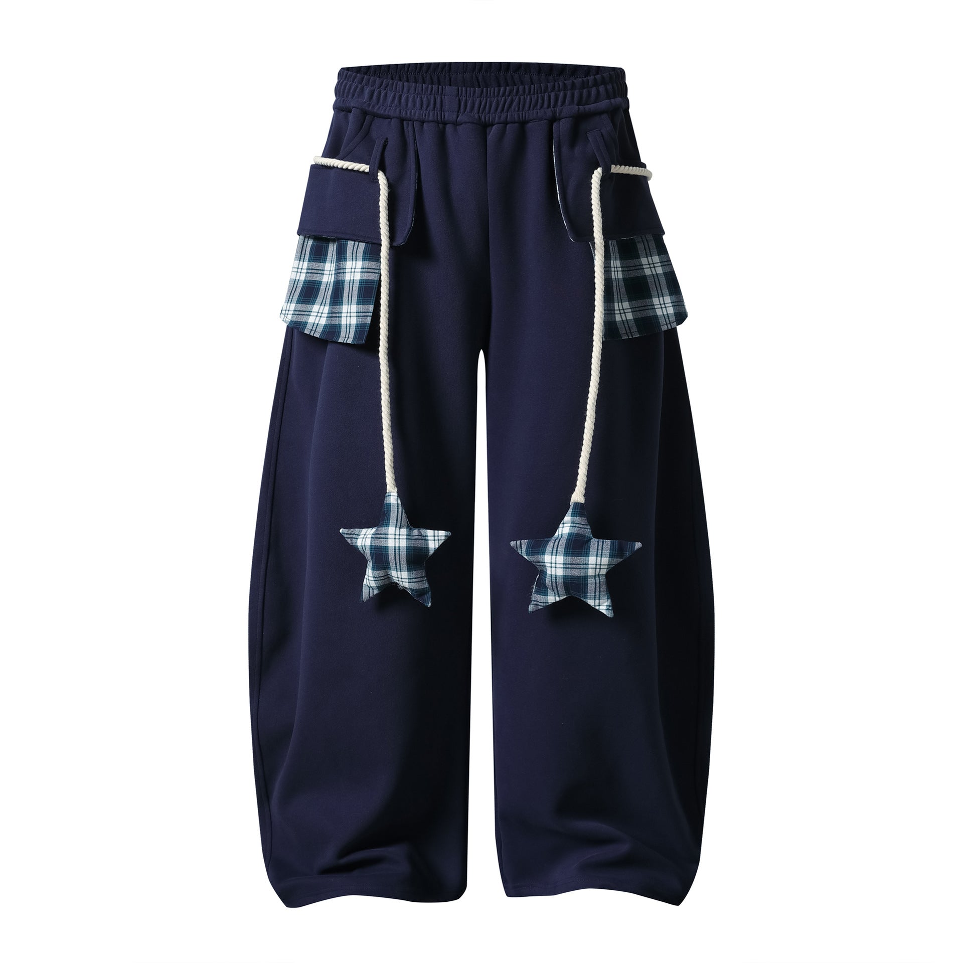 Checkered Star Cargo Sweatpants, Loose Wide-Leg Fit, Edgy Casual Long Pants