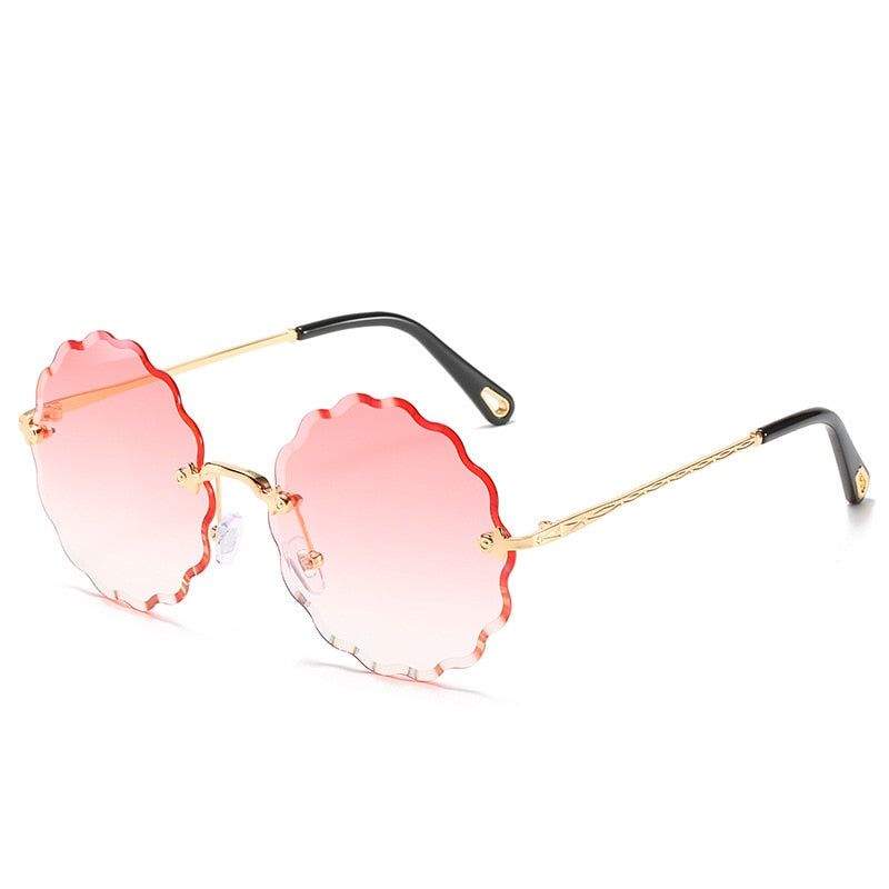 Driving Glasses Women Round Diamond Trimming Frameless Sunglasses Sun Flower Sunglasses Gradient Vintage Fashion Glasses