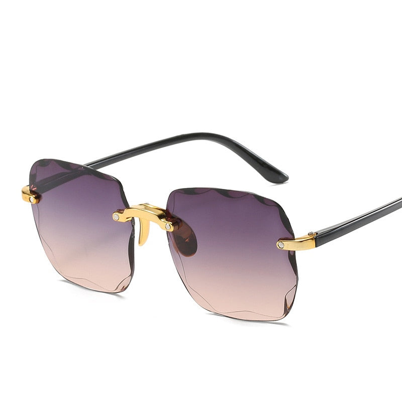 Square Rimless Sunglasses Women Luxury Brand Designer Summer Red Glasses Fashion Sun glasses For Men UV400 Shades Oculos
