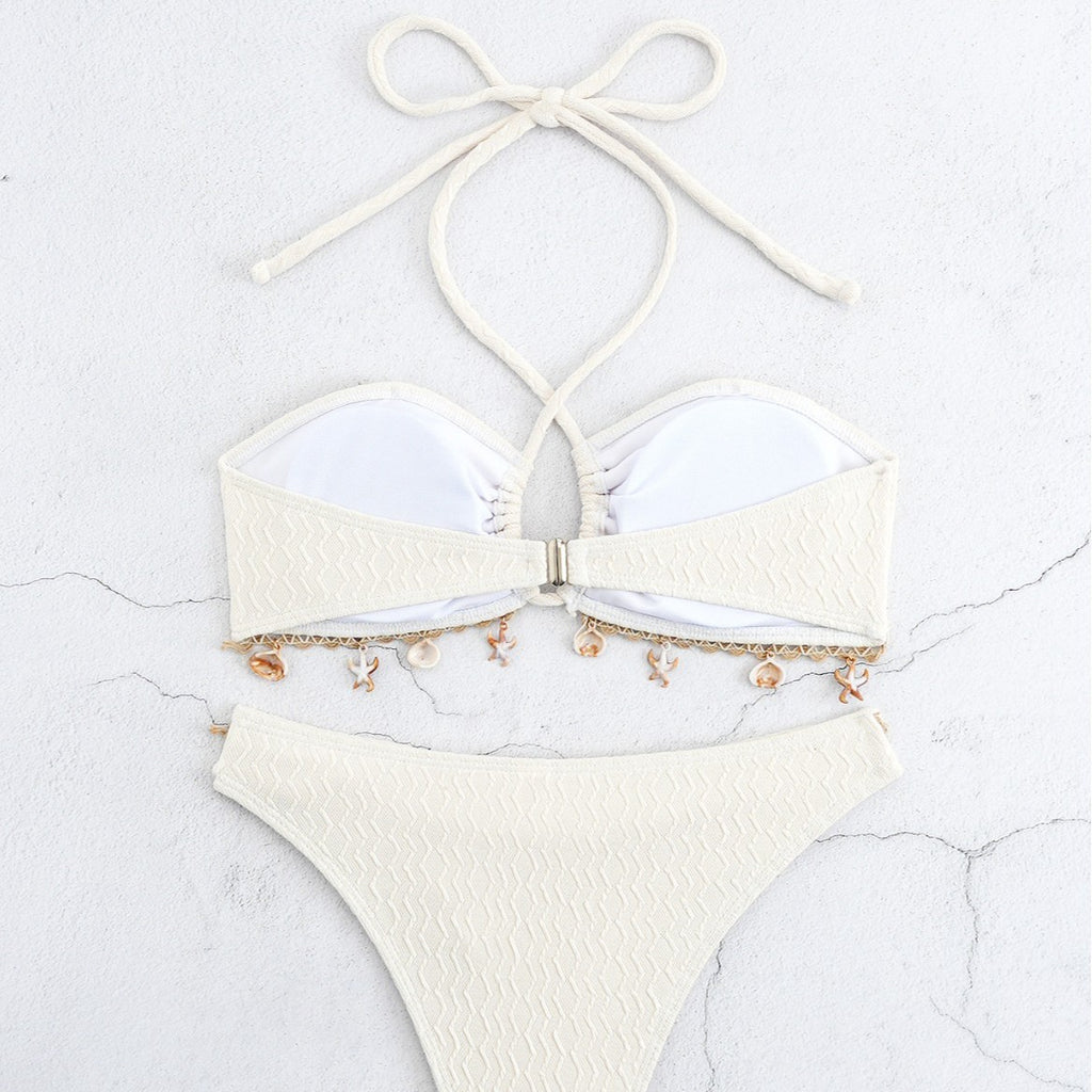 Hanging neck tassel pendant bikini swimsuit for women