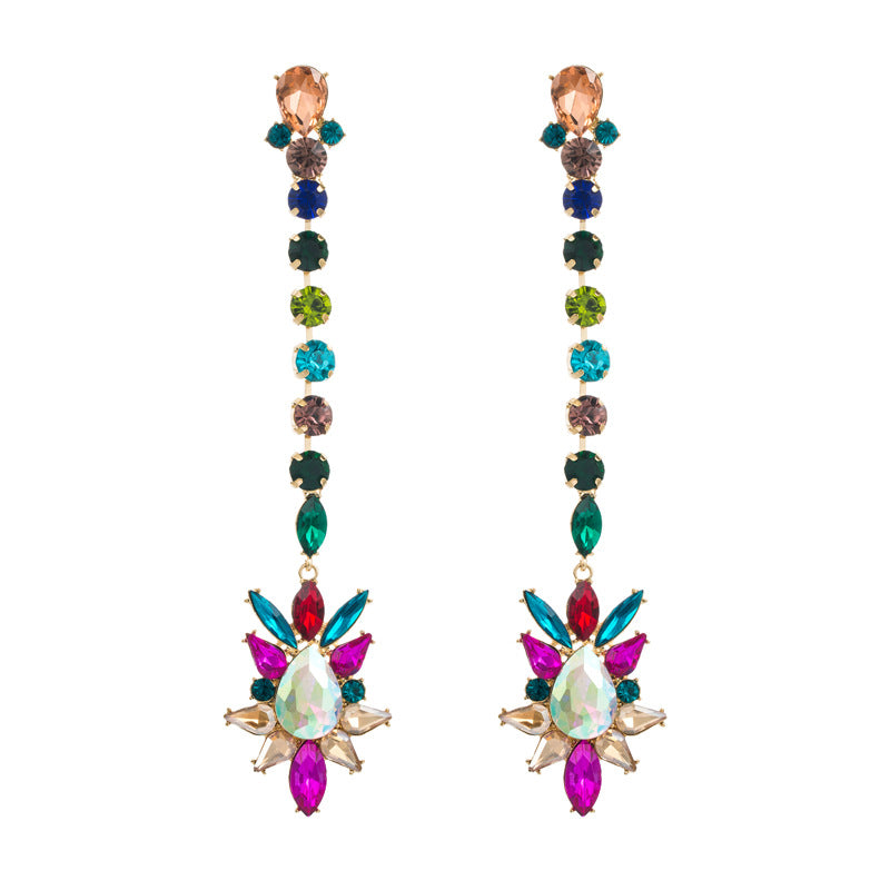Gorgeous Multicolors Crystal Drills Big Drop Dangle Earrings For Women Fashion Jewelry Trendy Girls' Statement Accessories