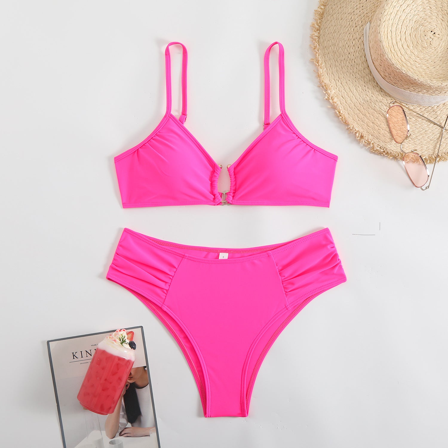 Solid color triangle bikini swimsuit