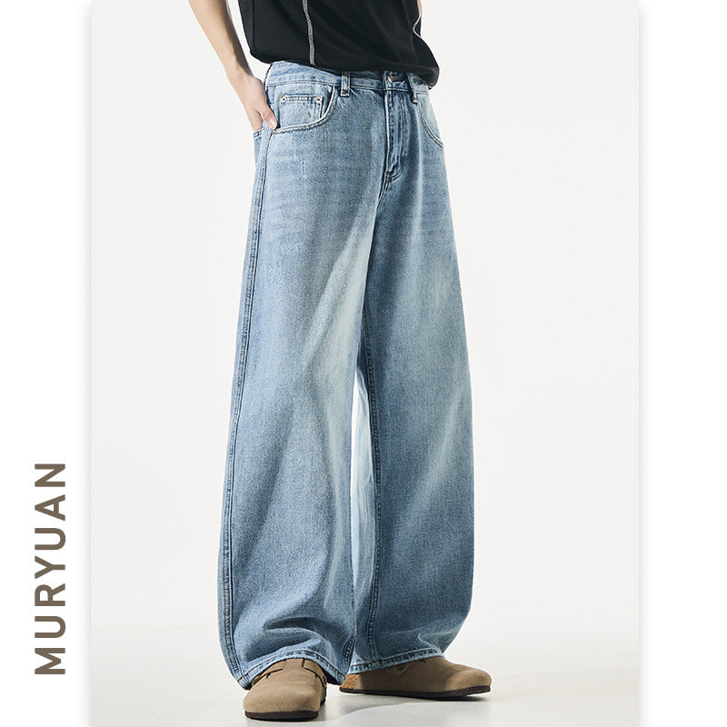 Knife Cut Denim Pants for Men and Women, Loose Baggy Slim Fit Wide Leg Trousers
