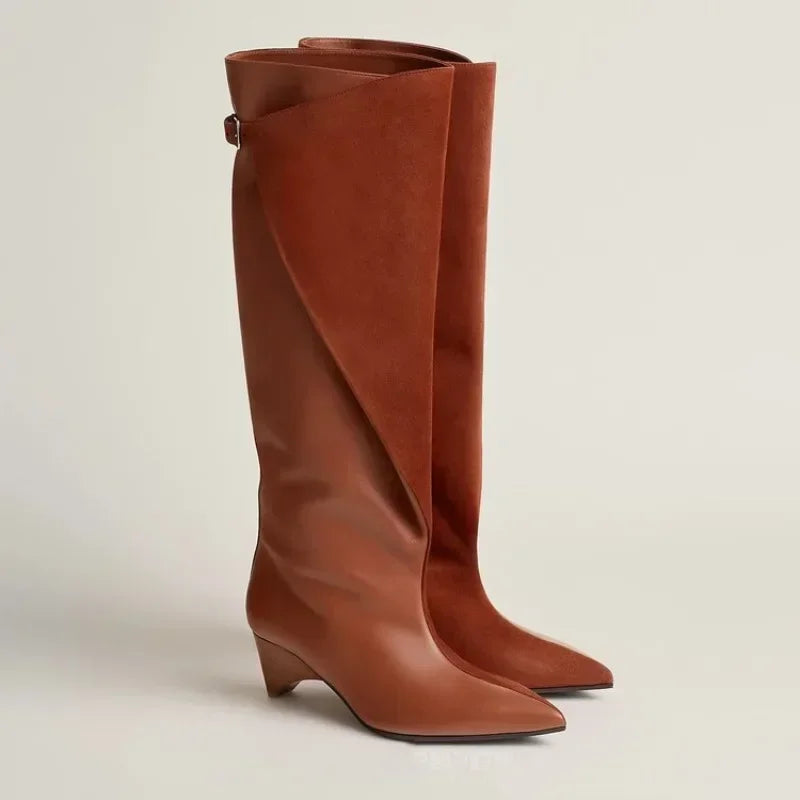 Autumn and Winter Women's Fashionable Knee High Boots, Pointed and Thick High-heeled Knight Boots 34-43 Mid Length Boots
