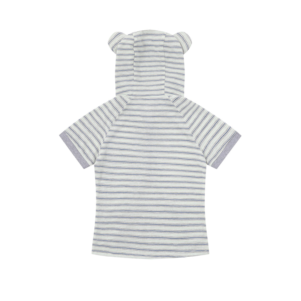 Short Sleeve Striped Color-block Printed Hooded T-shirt Top for Layering or Outer Wear