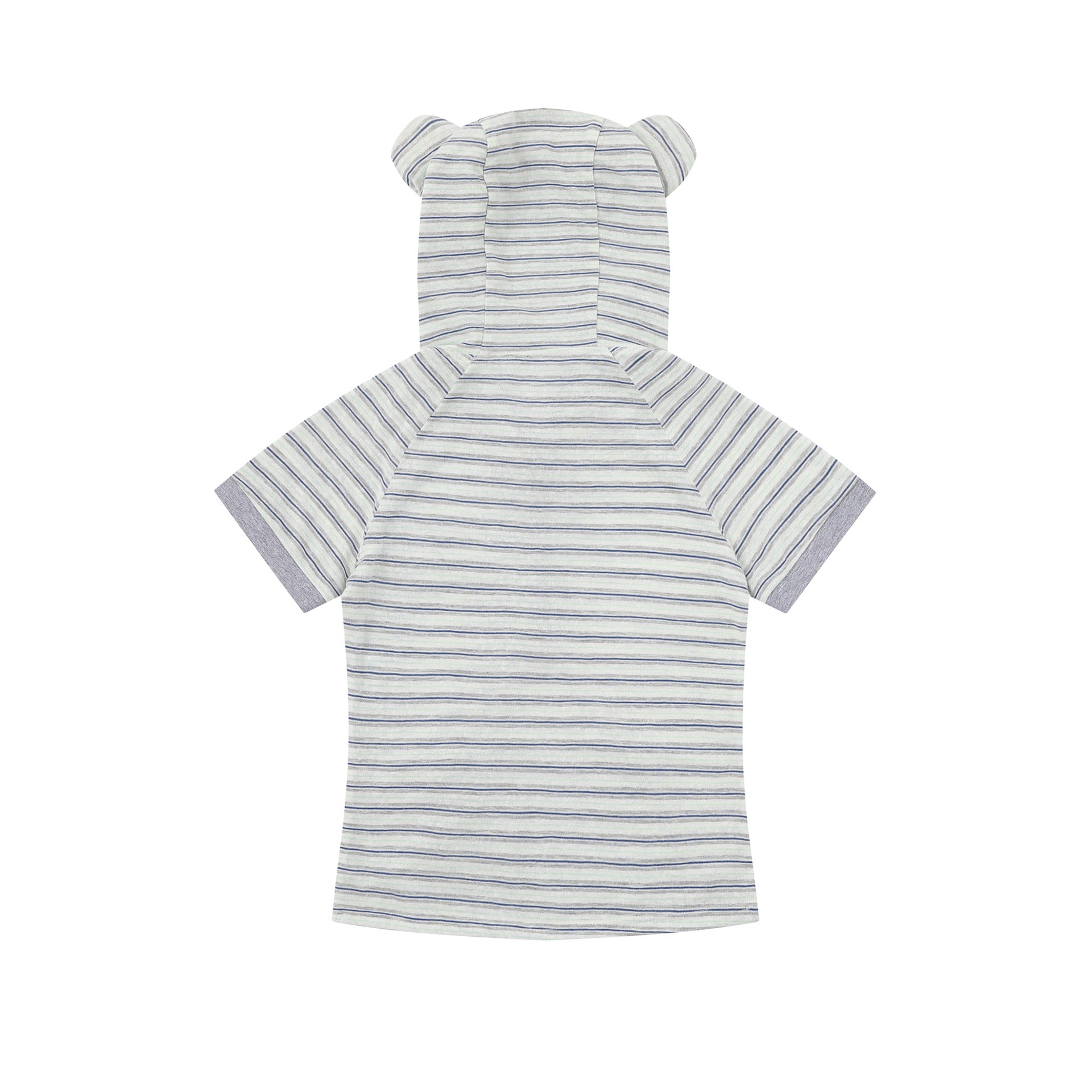 Short Sleeve Striped Color-block Printed Hooded T-shirt Top for Layering or Outer Wear
