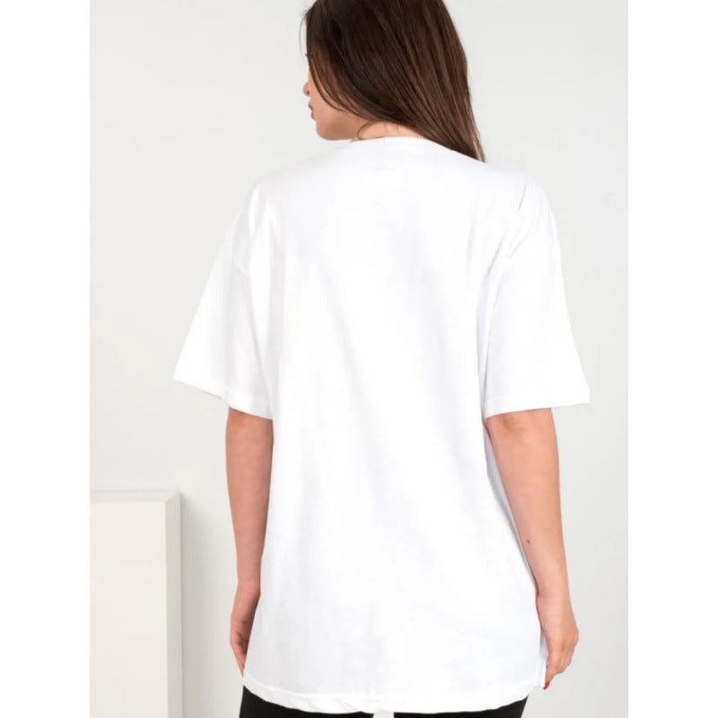 Leopard print heart pattern round neck T-shirt