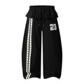 Ruffle Waistband Digital Print Wide Leg Sweatpants Women Drawstring Waist Striped Slimming Long Pants