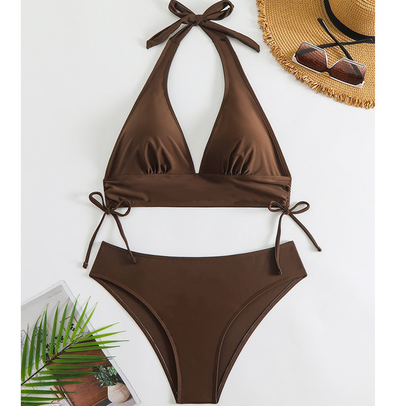 Hanging neck suspender bikini swimsuit for women