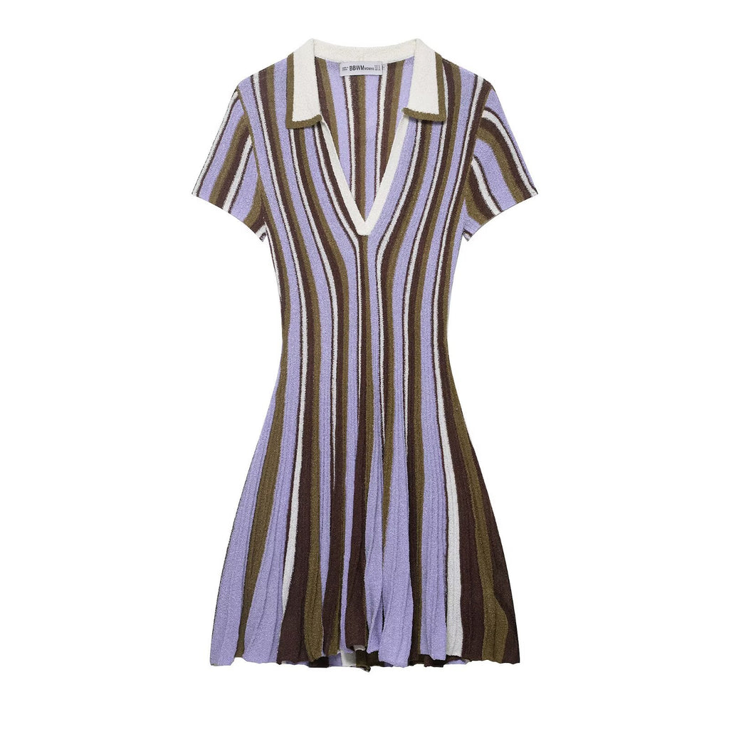 Spicy girl striped polo shirt collar dress