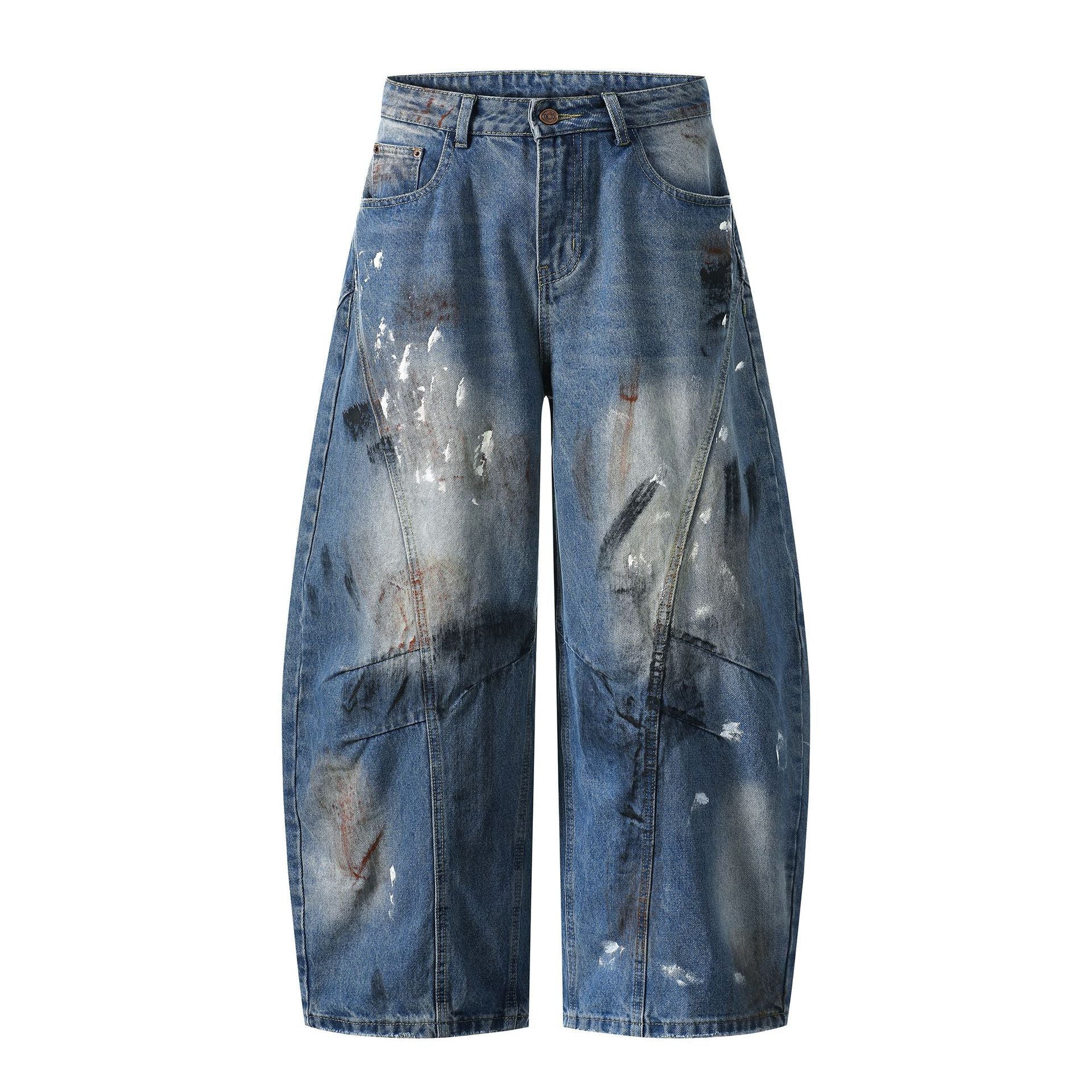 Sense Heavy Hand-Painted Graffiti Jeans Wide Leg Patchwork Cut Fashion Brand Pants