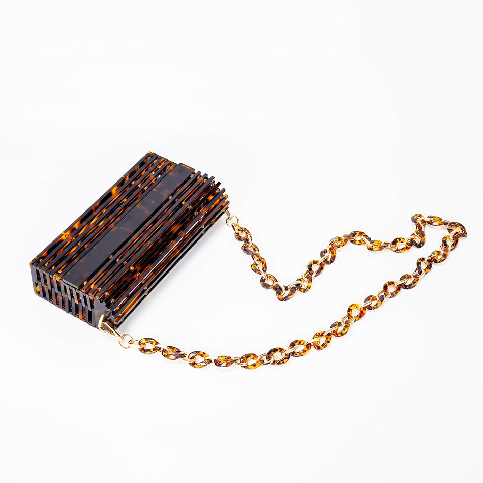 Vintage Acrylic Woven Beach Bag For Women Summer New Luxury High Quality Acrylic Chain Hollow Out Crossbody Bag Vacation