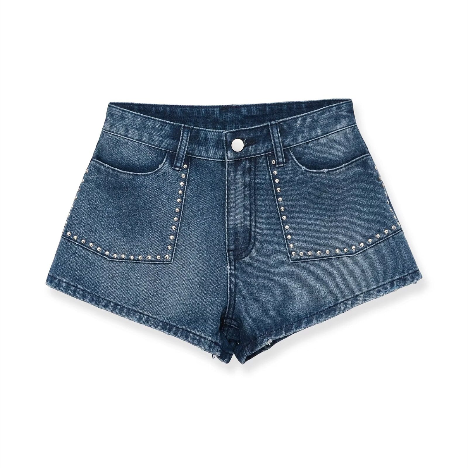 Hot girl mid waist studded denim shorts