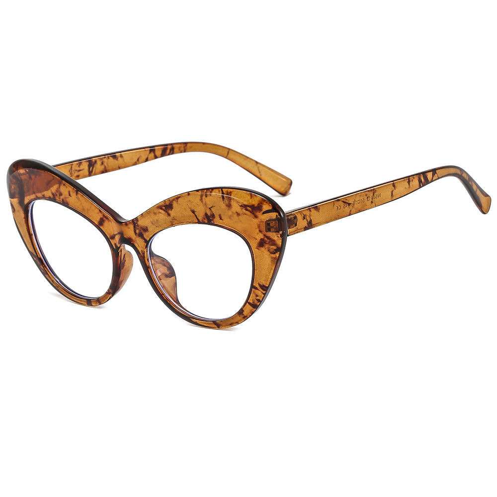 Fashion New Bag Flower Flat Mirror Personality Cat Eye Anti-Blue Light Glasses Frame Trend Glasses