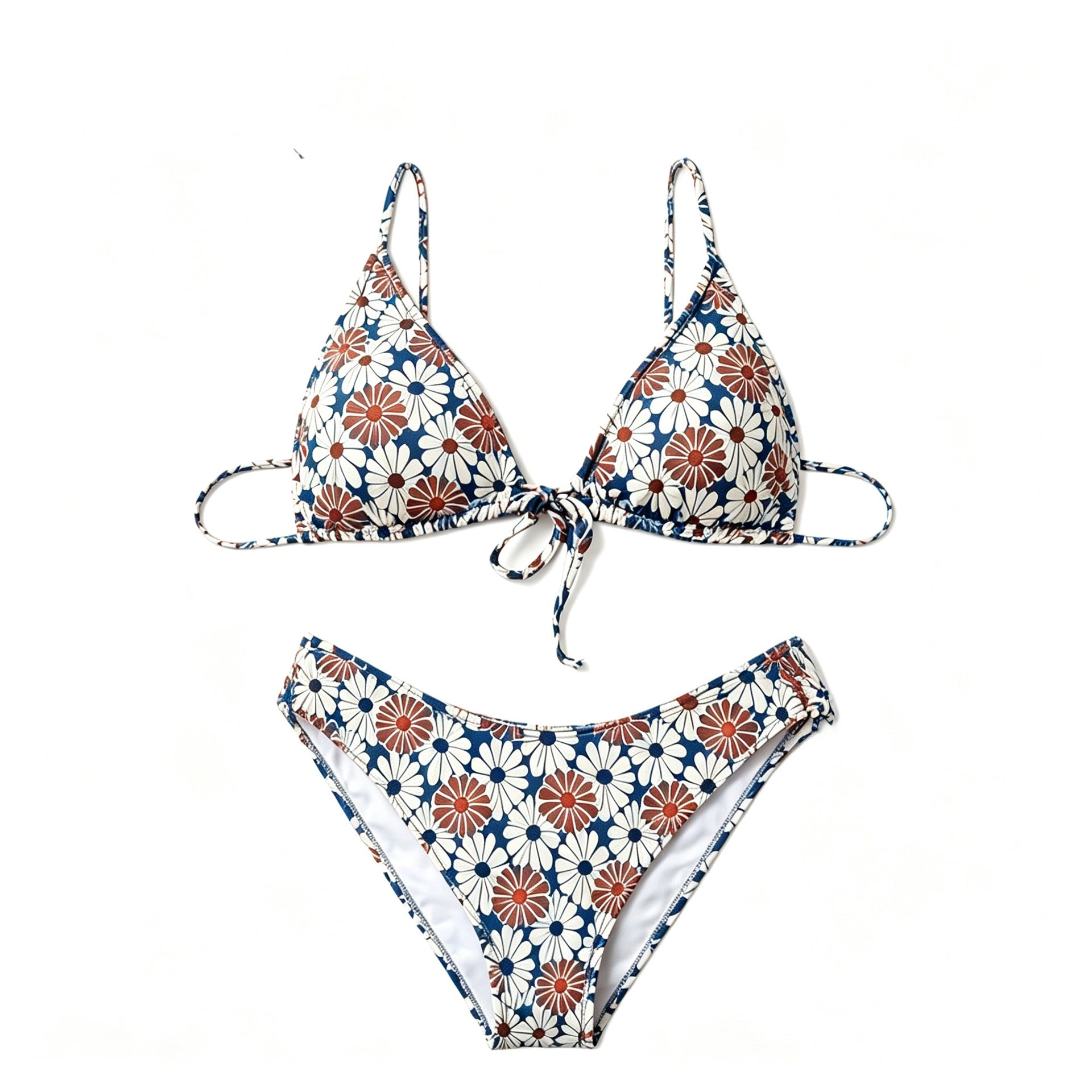 Print Halter Neck Tie-Up Slimming Backless Beach Bikini Two-Piece Swimsuit