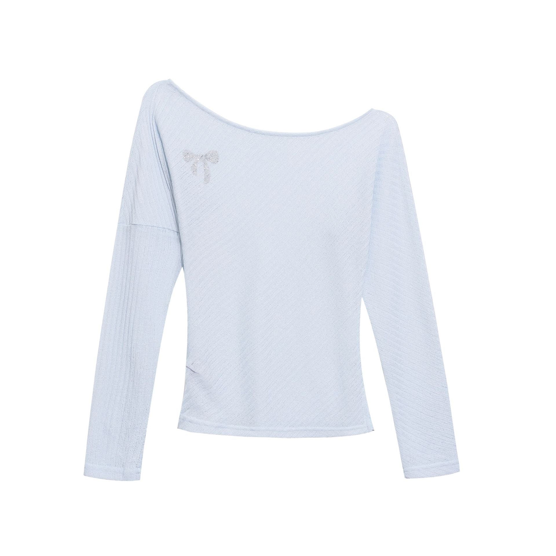Long Sleeve T-Shirt Women Textured Pleated Waist-Cinching Slim Fit Base Top