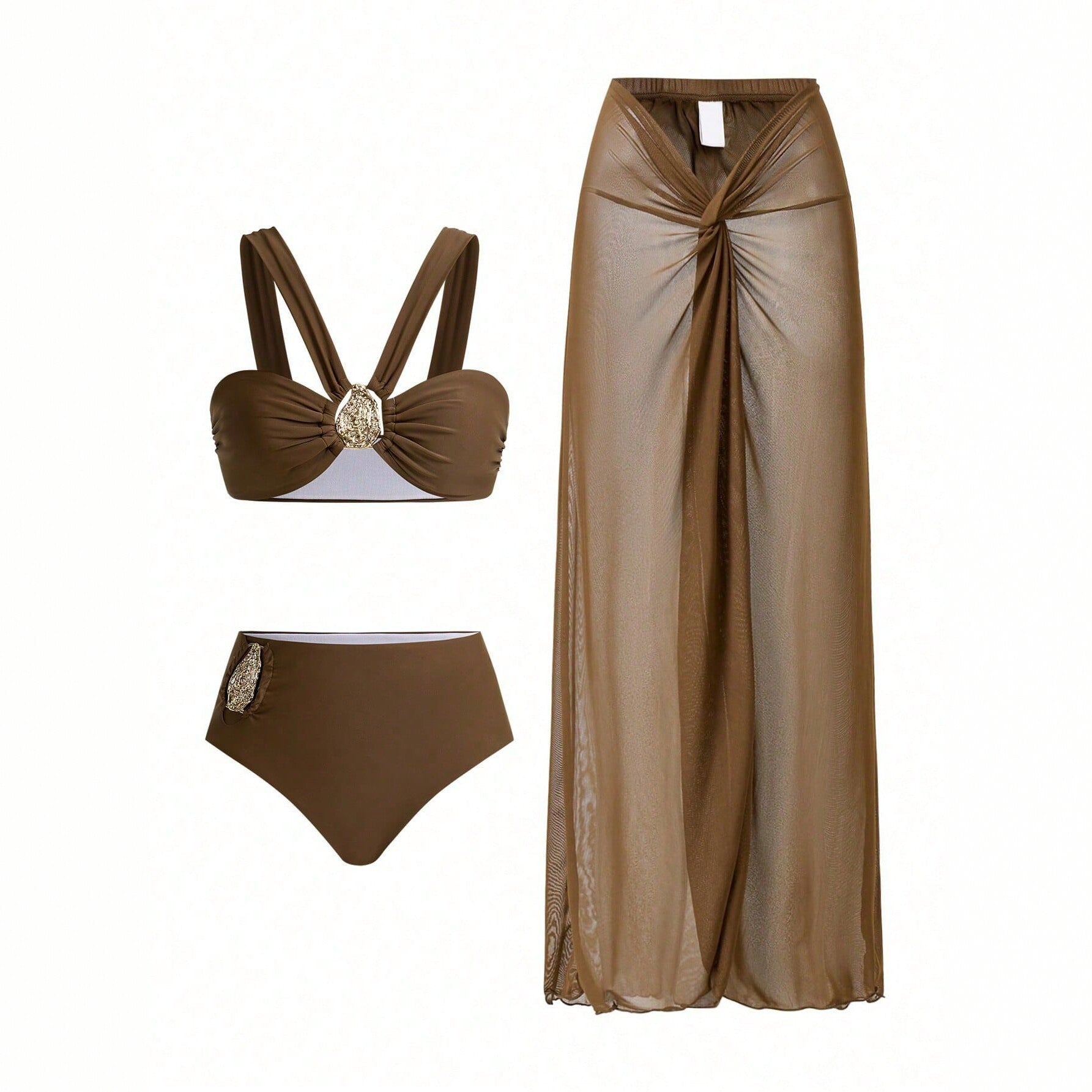 Sexy Solid Color Separated Bikini Three-Piece Set