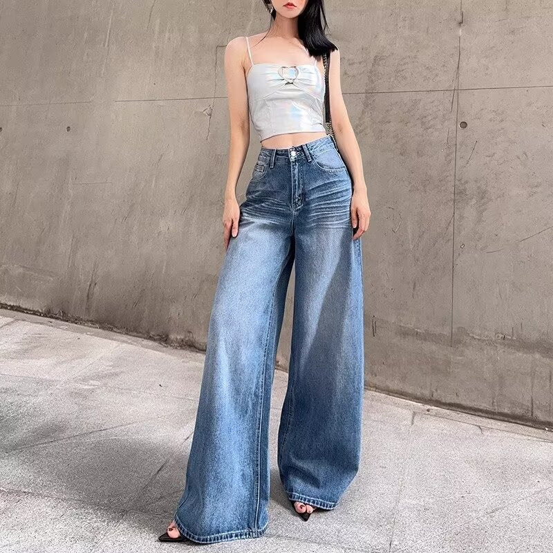 Loose Wide-Leg Straight Cut Jeans for Women