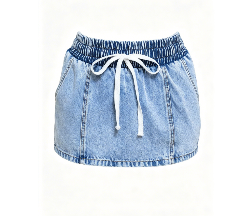 Elastic waisted denim skirt