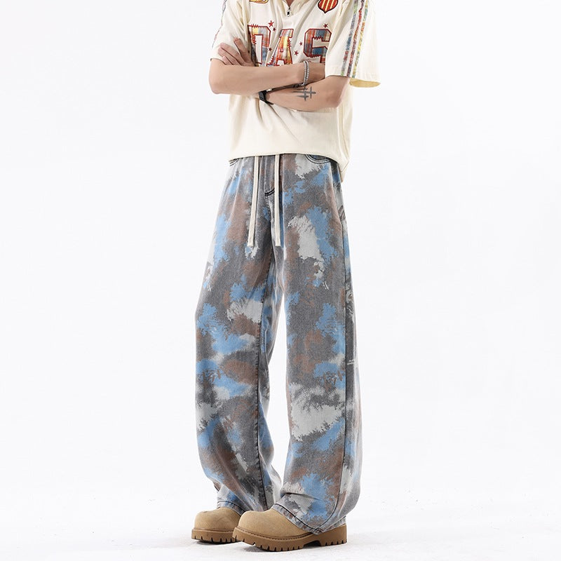 INS Streetwear Loose Patterned Lyocell Ice Silk Jeans
