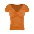 Women's Twisted Knit Detail Fitted V-Neck Casual Short Sleeve Solid Color Minimalist T-Shirt