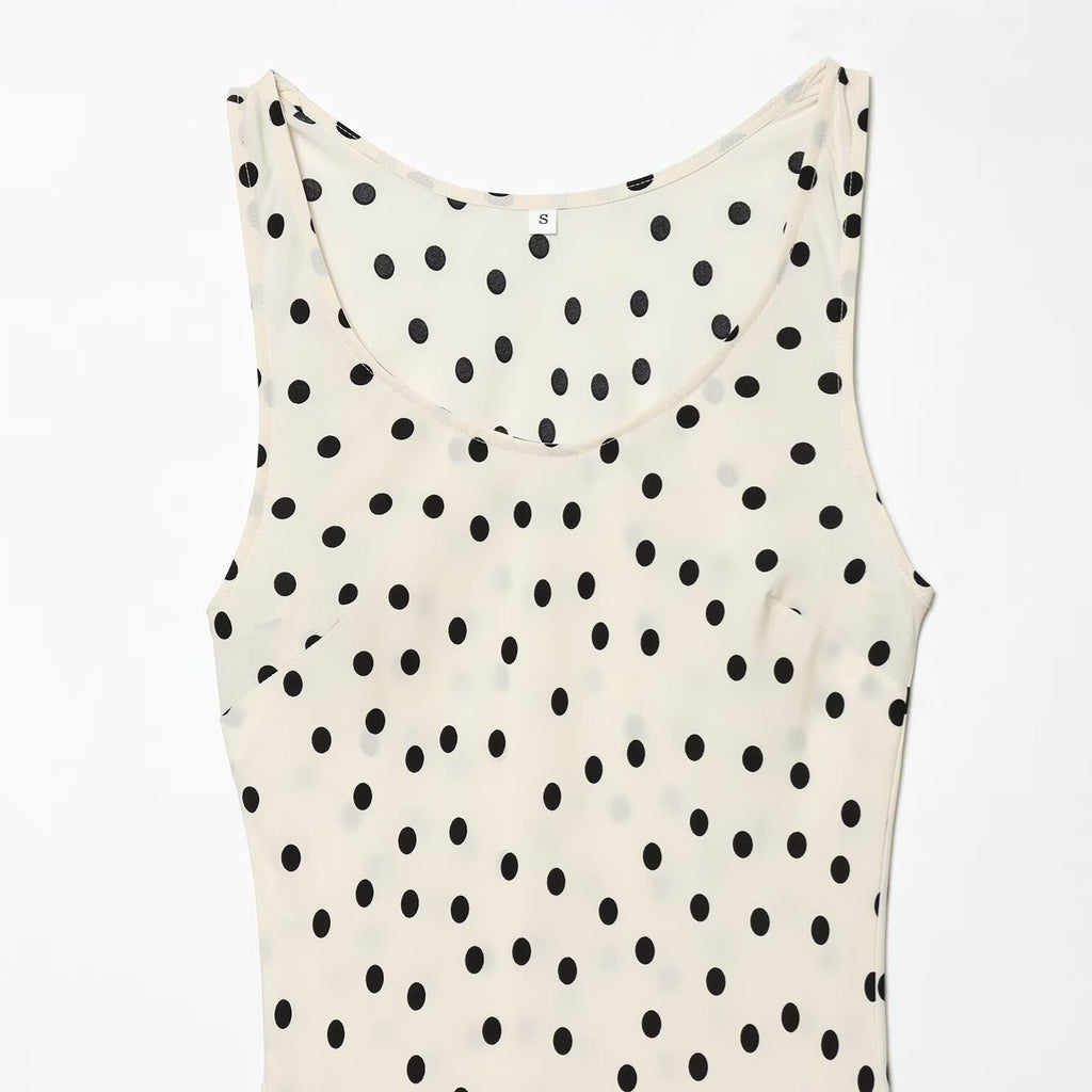 Slim fit polka dot slim shoulder strap pleated dress