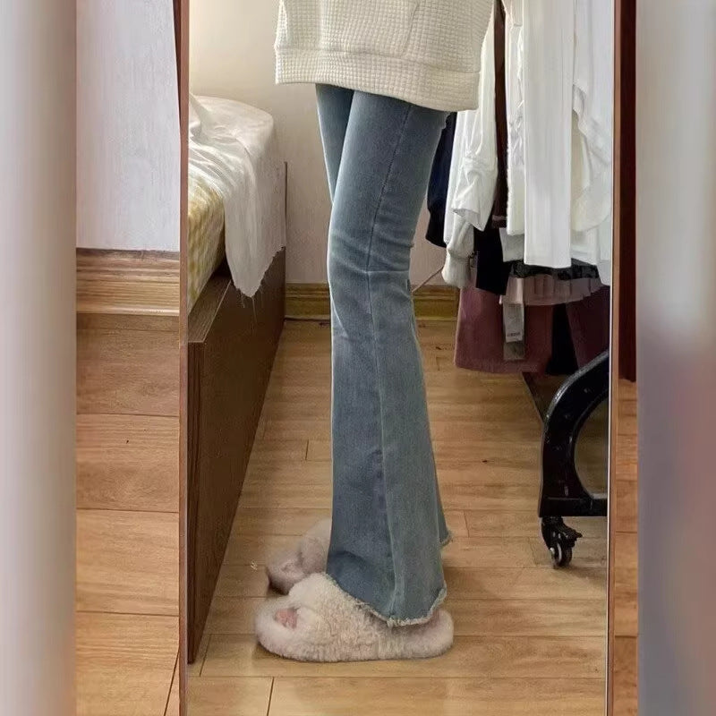 Blue Plus Size High Waist Slimming Pear Shape Elastic Pants Trendy