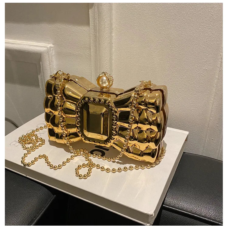 Luxury Acrylic Pvc Bow Shaped Lipstick Bag Creative Personality Mini Small Bag Fashion Metal Chain Crossbody Bag For Women