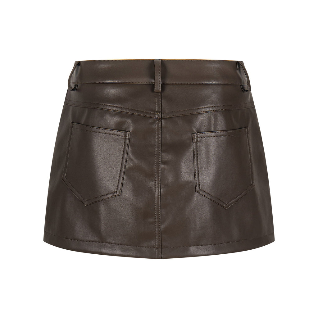 Faux Leather Mini Skirt High Waist Slimming Anti-Flash Streetwear