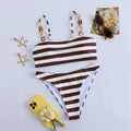 Sexy Stripe Bikini Set Women's Halter Neck Triangular Swimwear for Vacation