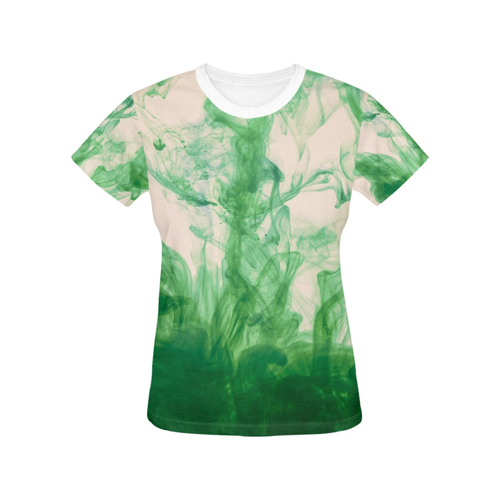 Women's All Over Print T-shirt Collar solid color（Made in Queen，Ships to USA Only）