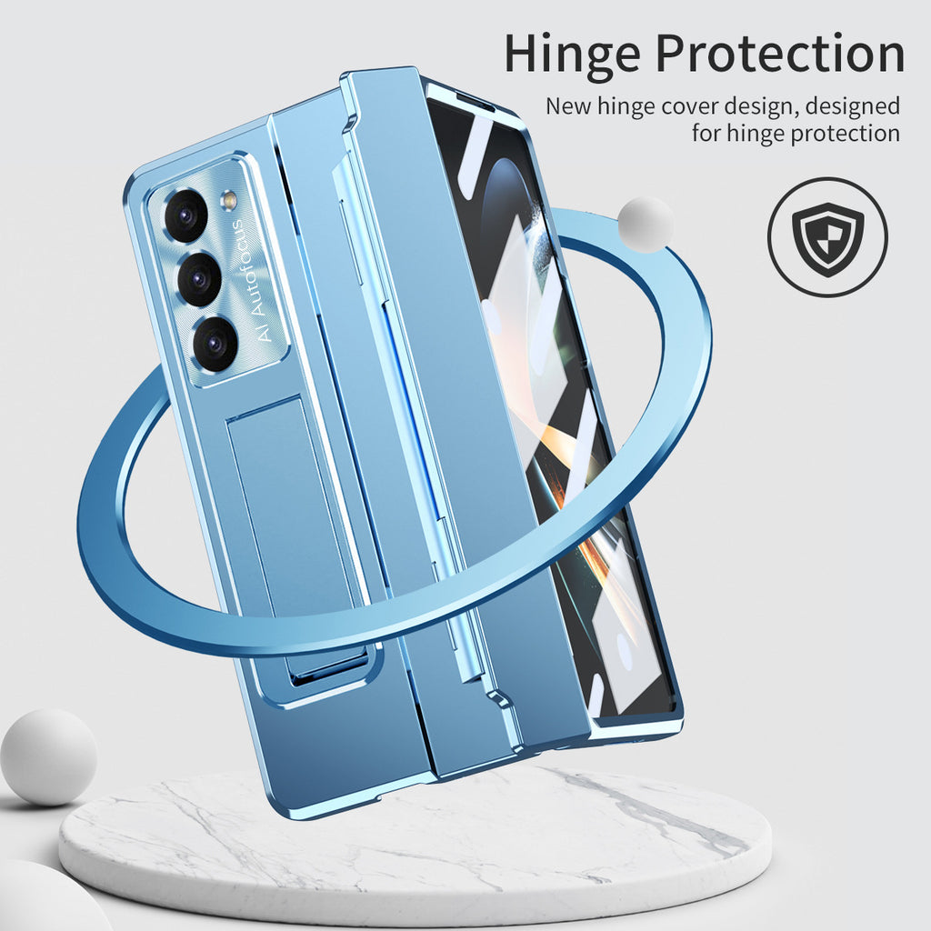 Samsung zfold 5 phone case FOLD4 flat hinge folding protective cover FOLD3 solid color bracket anti drop suitable