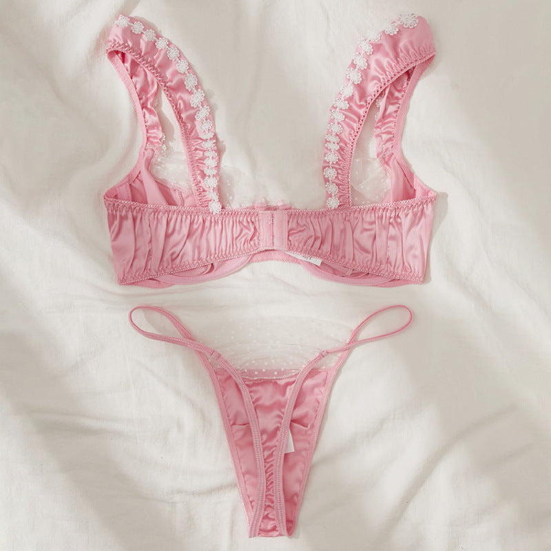 Pure Desire Lace Flower High-Quality Three-Piece Sexy Underwear Set