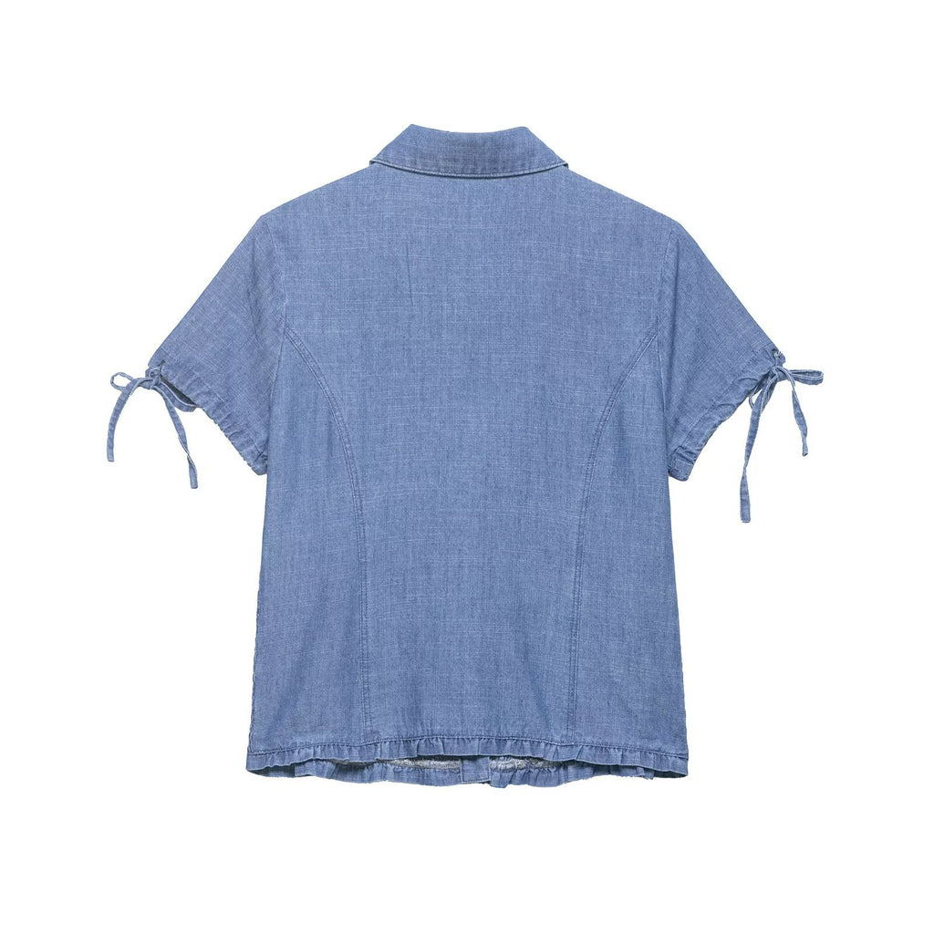 Versatile honeycomb texture denim shirt