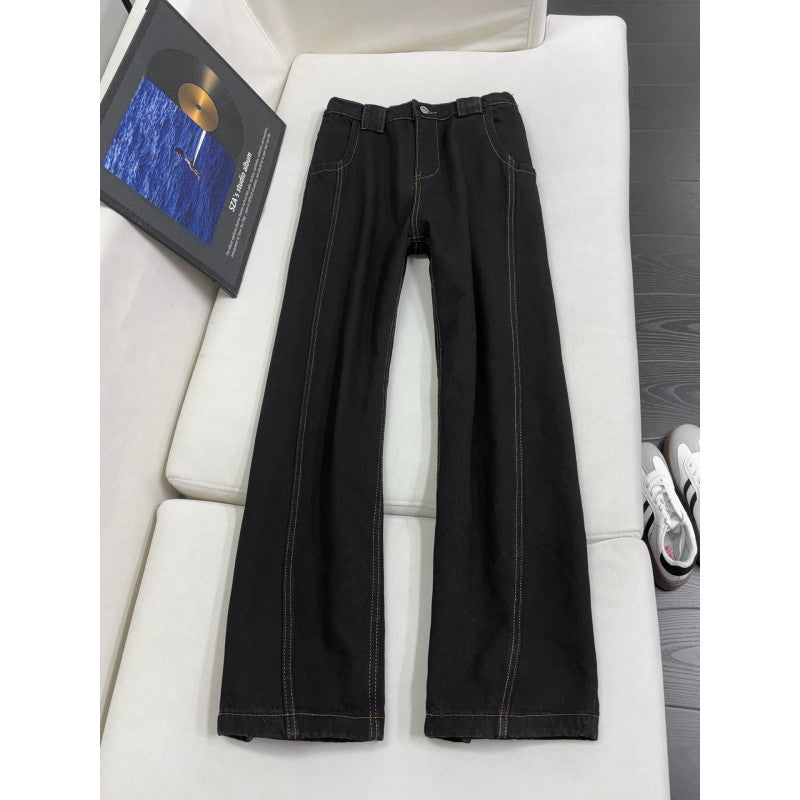 Retro Knife-Edge Denim Jeans Men's Long Pants Slit Cut