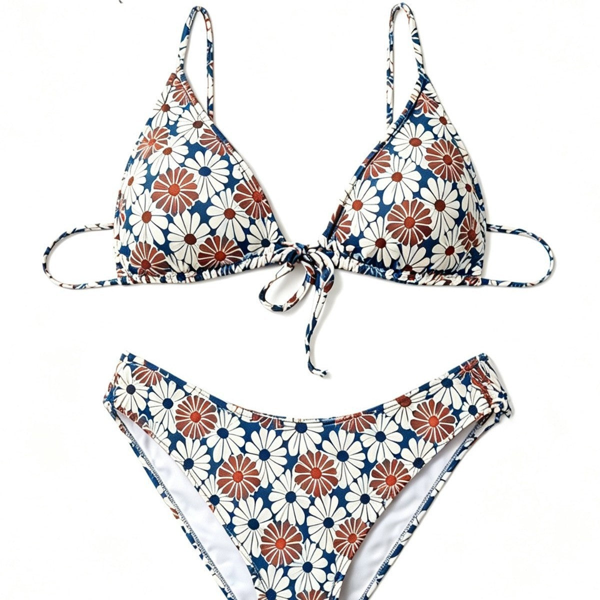 Print Halter Neck Tie-Up Slimming Backless Beach Bikini Two-Piece Swimsuit