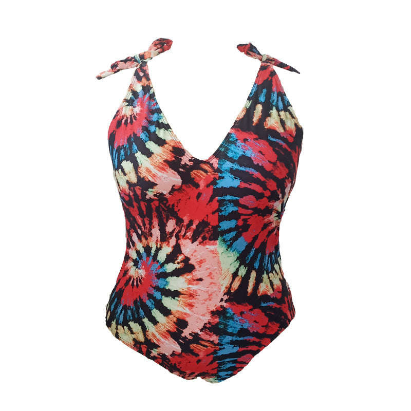 One-Piece Plus Size Swimsuit with Tie-Dye Design, Sexy and Comfortable