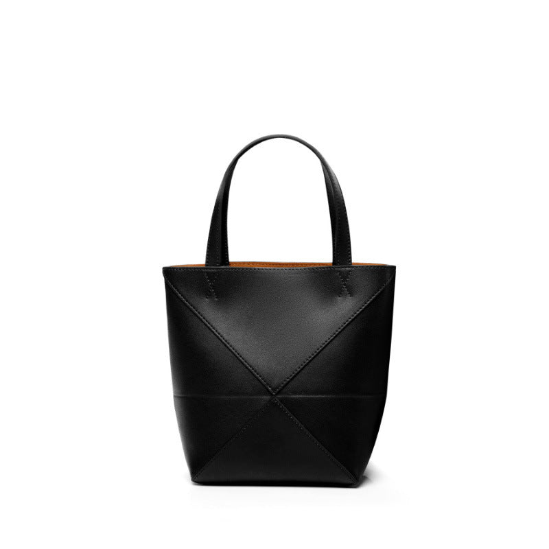 Large capacity single shoulder geometric splicing folding bucket bag