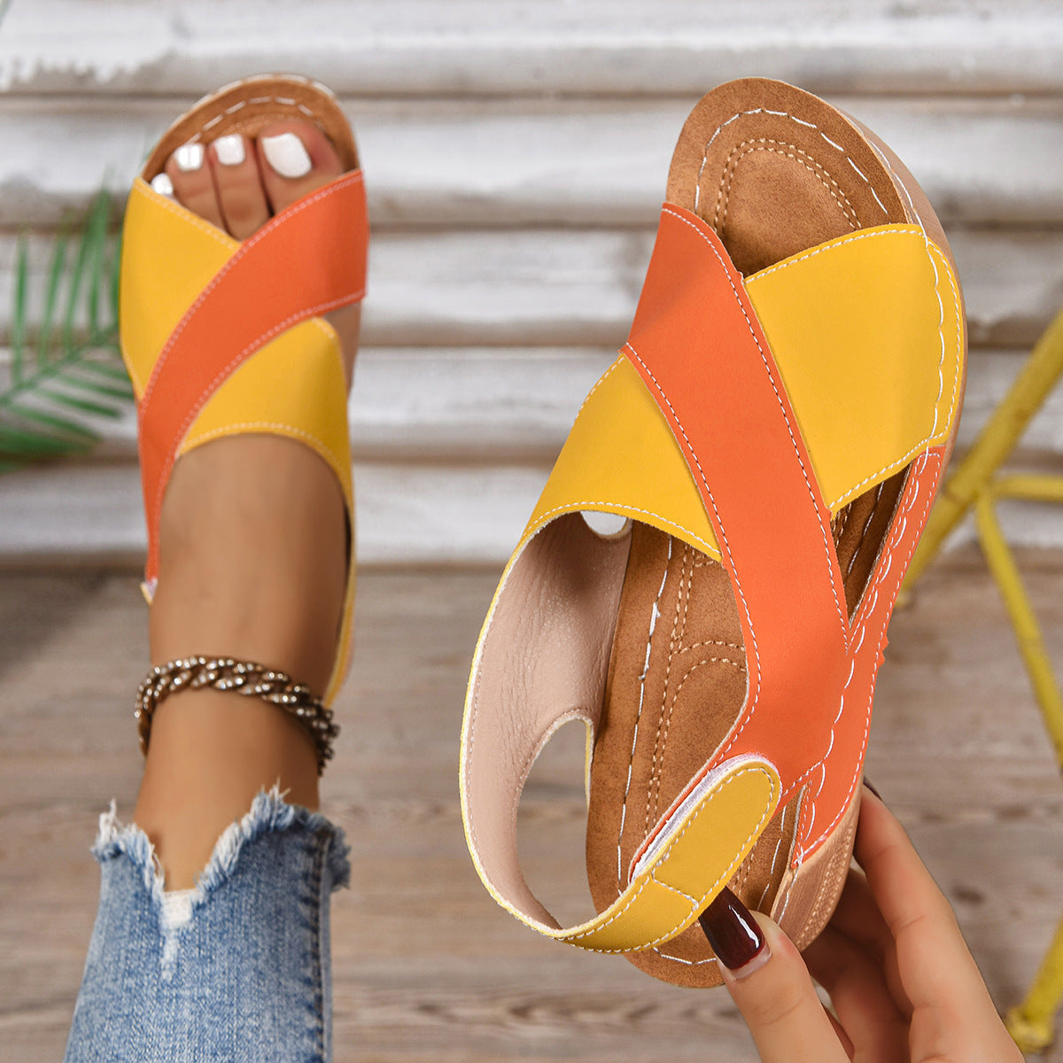 Hollow cross strap sandals