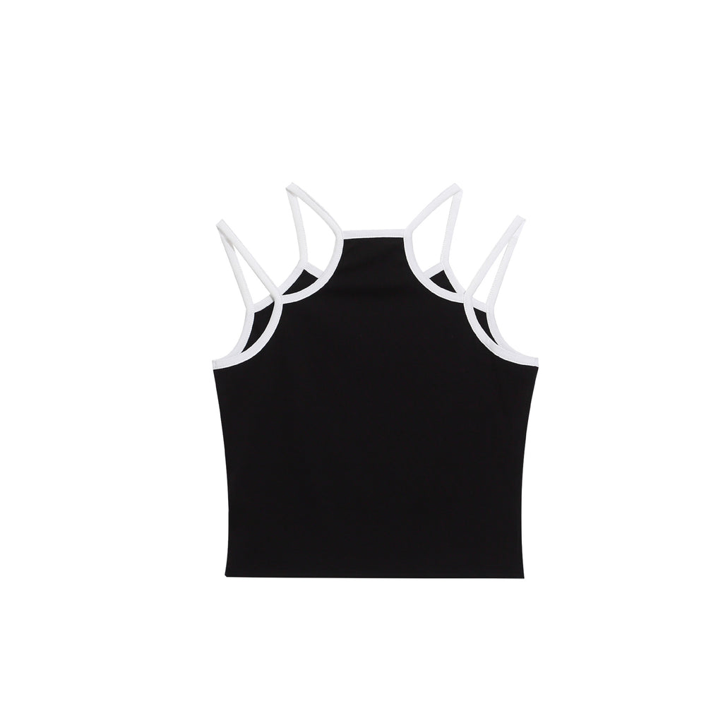 Cool Ghost Print Strap Top, Dual Color Contrast Fitted Cropped Outerwear Shirt