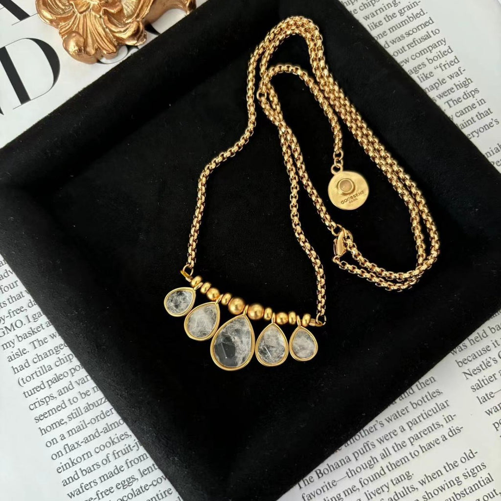 Retro Natural Stone Crystal Open Bracelet Gold Color Heavy Metal Bangels for Women Brass Jewelry New Europe America Gifts
