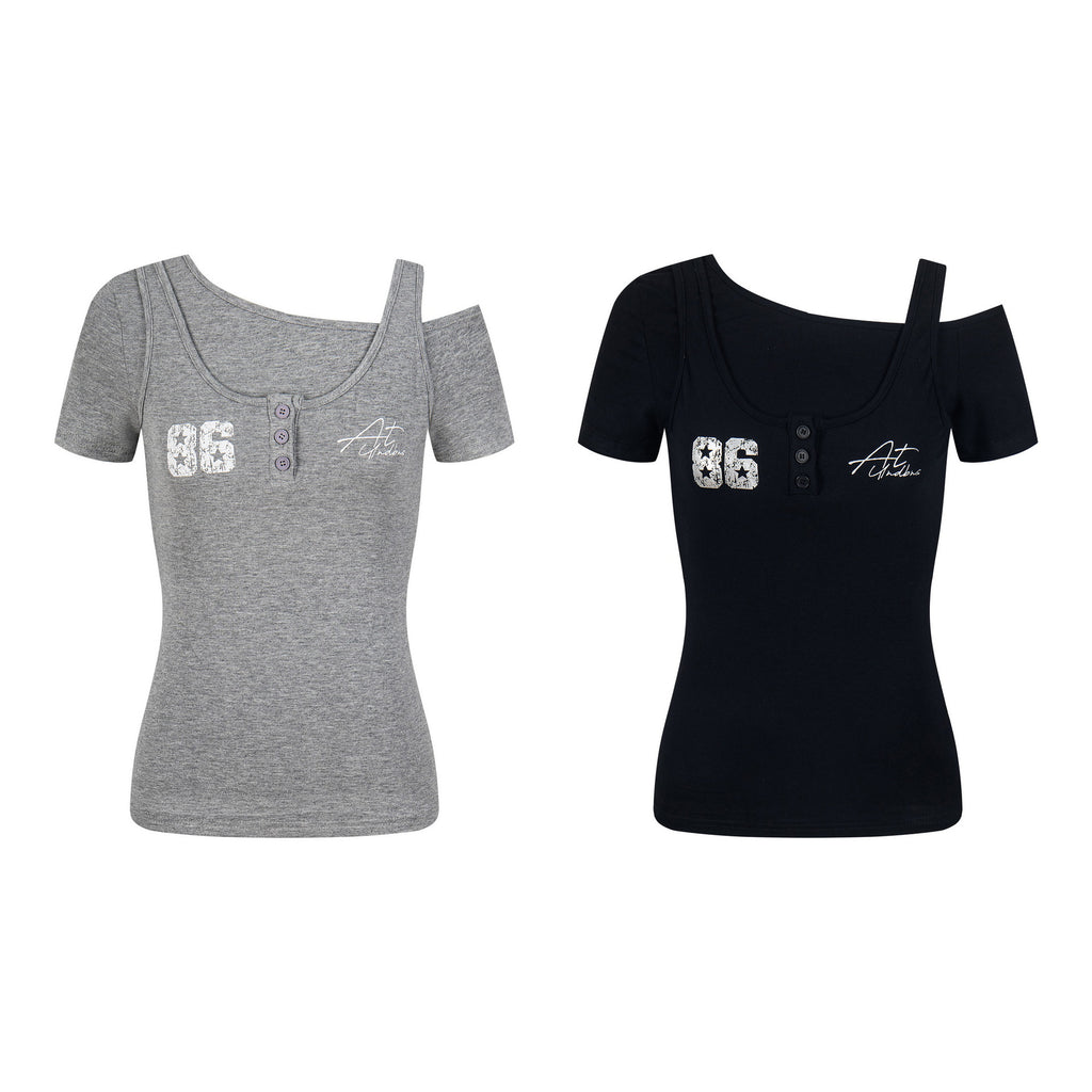 Women's Fake Two-Piece Slim Fit Casual Short Sleeve Minimalist Letter Print T-Shirt