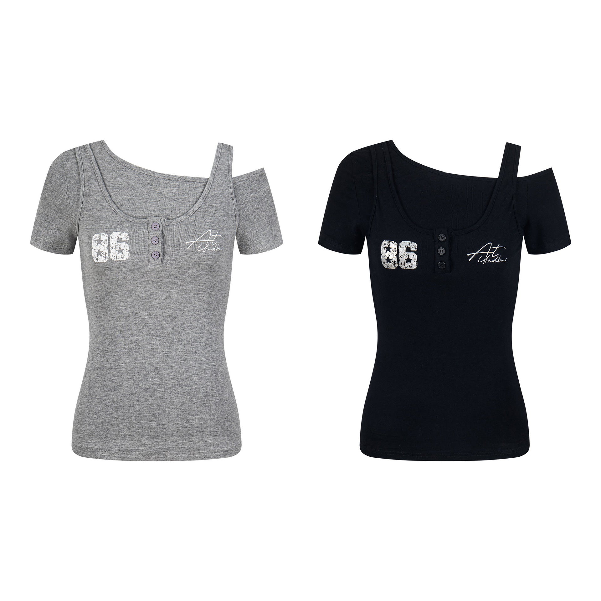 Women's Fake Two-Piece Slim Fit Casual Short Sleeve Minimalist Letter Print T-Shirt