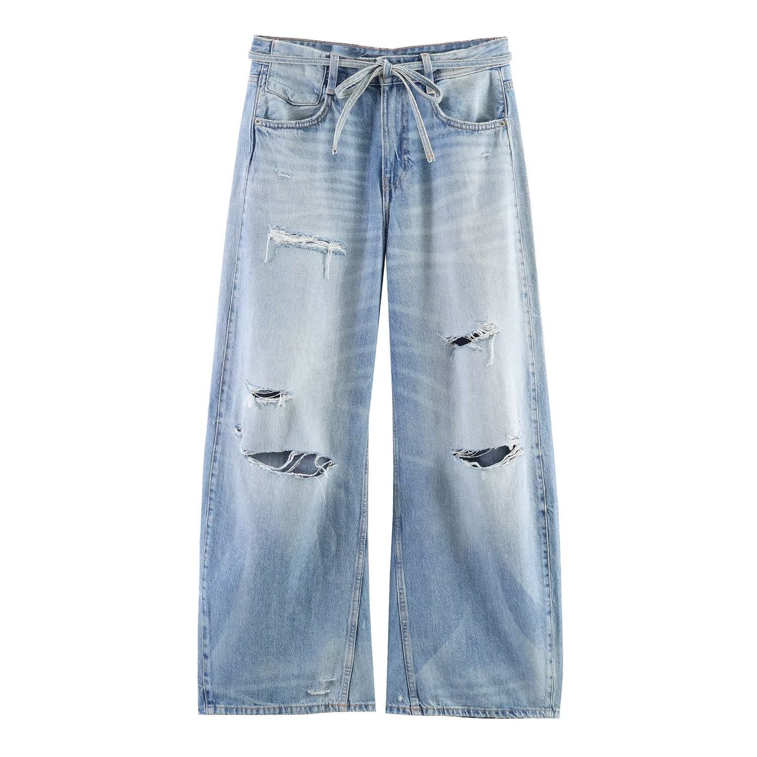 Broken hole decoration mid waist loose jeans