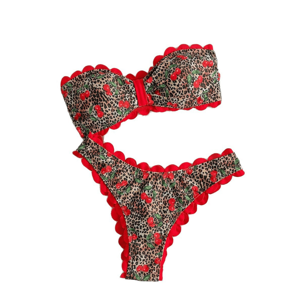 Bikini Set Women Leopard Print Two-Piece Swimsuit Strapless Bikini Swimwear