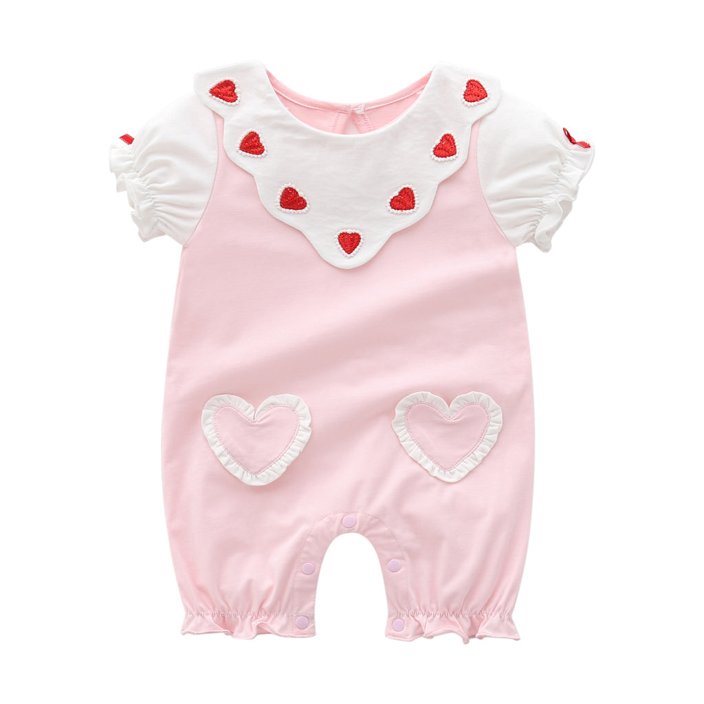 Short sleeved heart-shaped baby jumpsuit