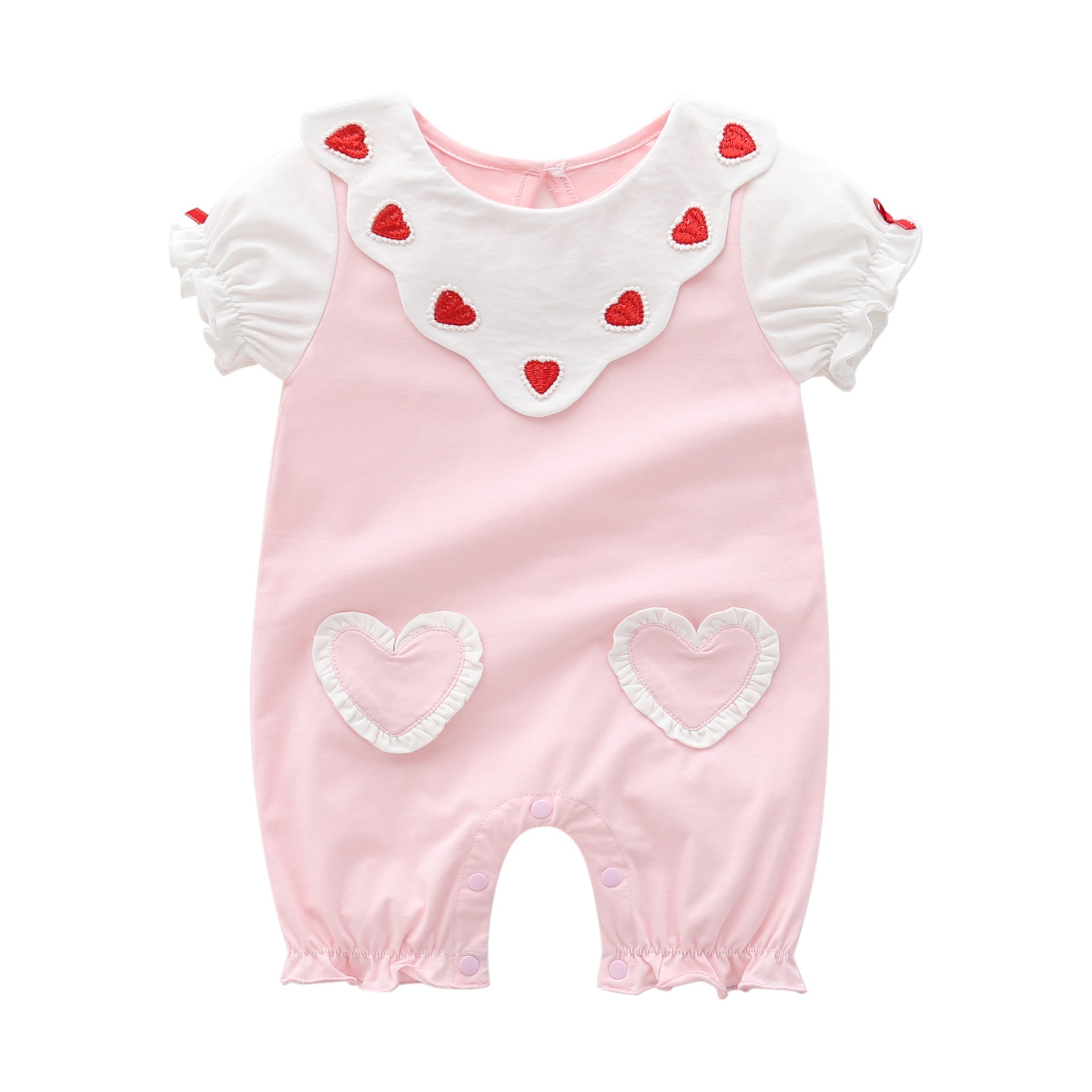Short sleeved heart-shaped baby jumpsuit