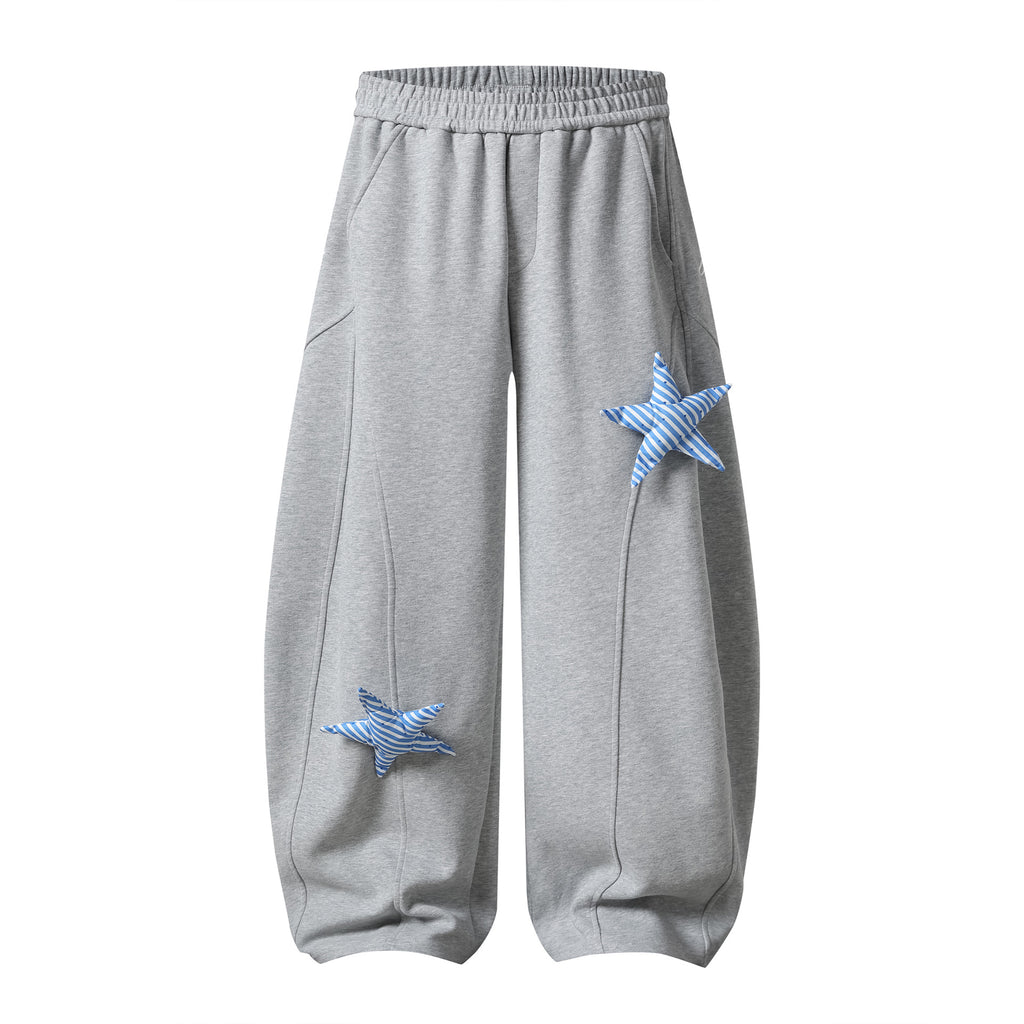 Striped Star Applique Wide Leg Sweatpants for Women, Drawstring Waist, Loose Fit, Slimming Lantern Pants