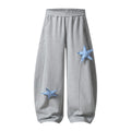 Striped Star Applique Wide Leg Sweatpants for Women, Drawstring Waist, Loose Fit, Slimming Lantern Pants