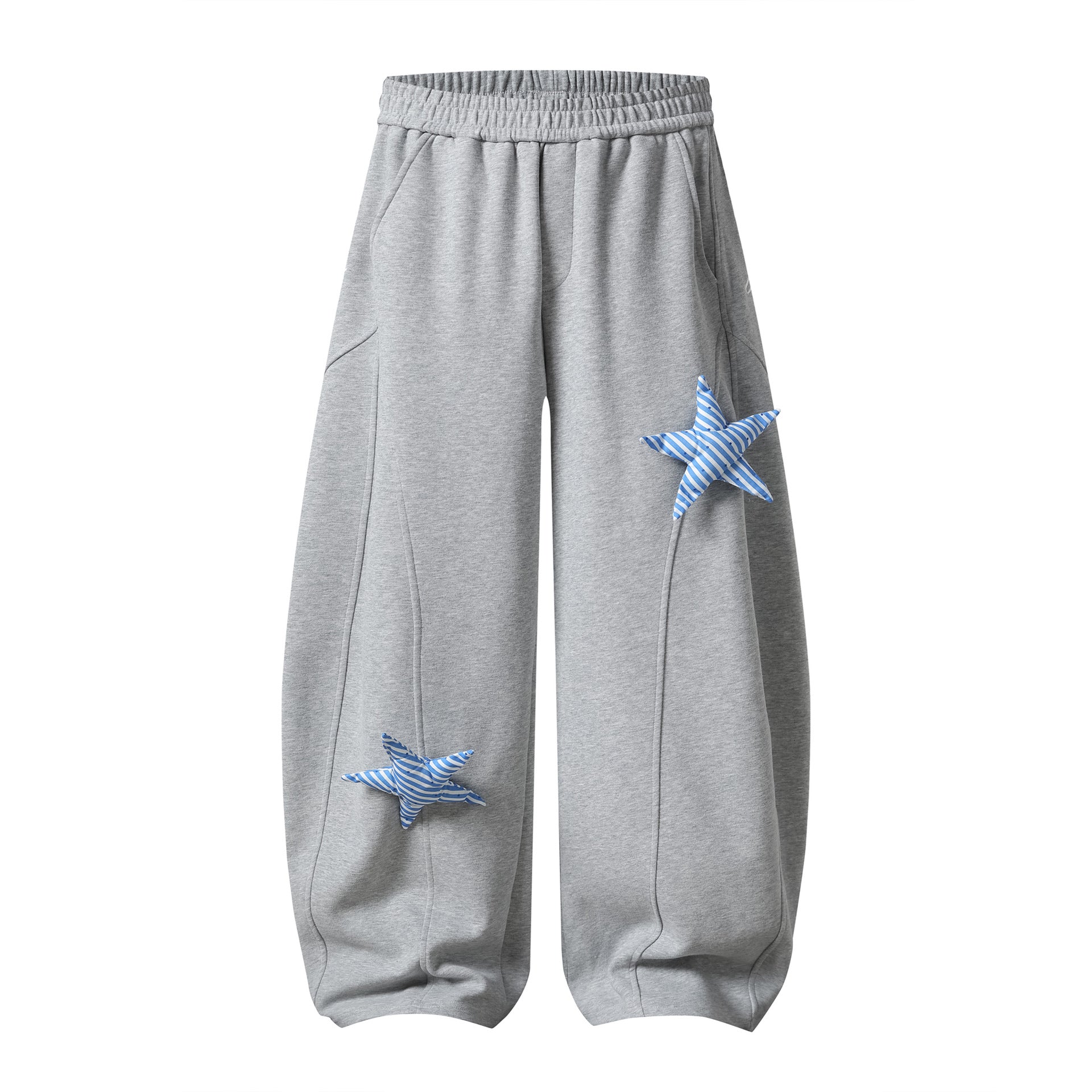 Striped Star Applique Wide Leg Sweatpants for Women, Drawstring Waist, Loose Fit, Slimming Lantern Pants